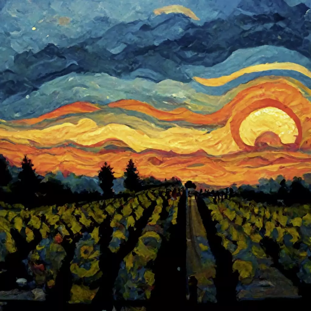 prompt/ vineyard sunset Van Gogh style