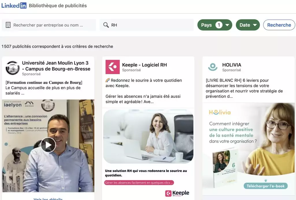 Bibliothèque de publicités LinkedIn