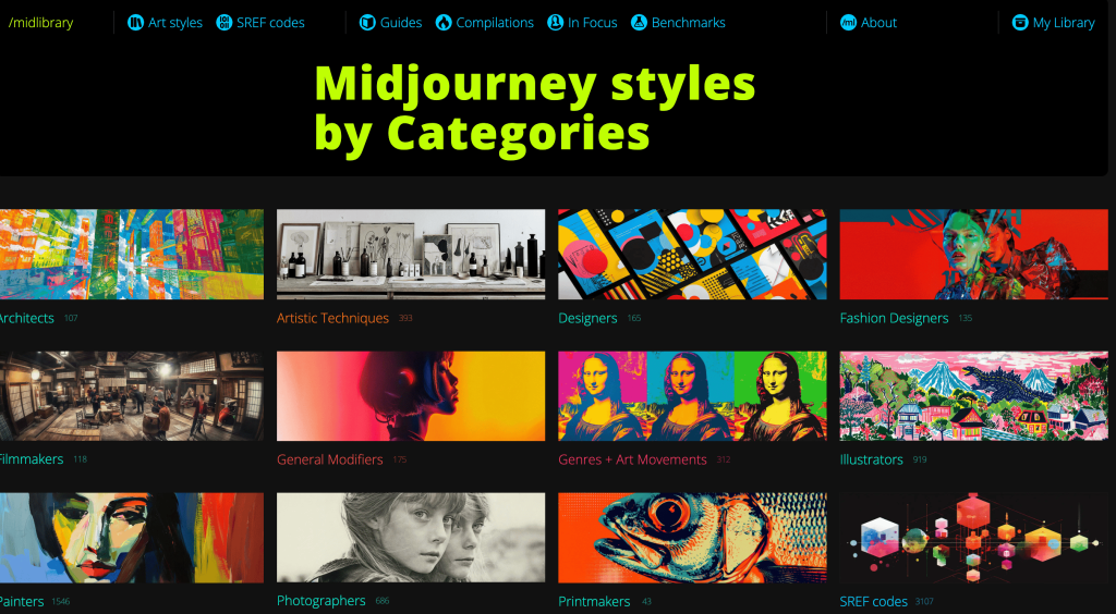 Midjourney styles by categories