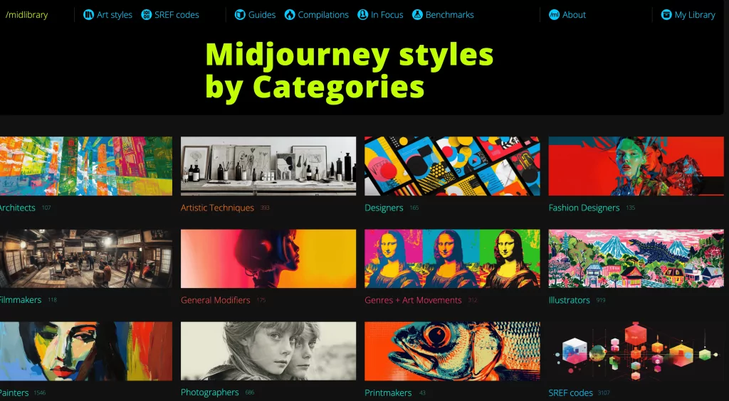 Midjourney styles by categories