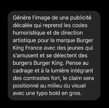 Prompt pour une publicité Burger King