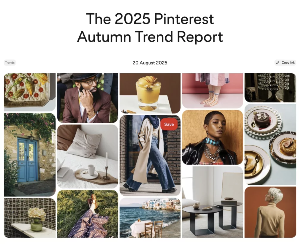 Rapport des tendances automne 2025 Pinterest