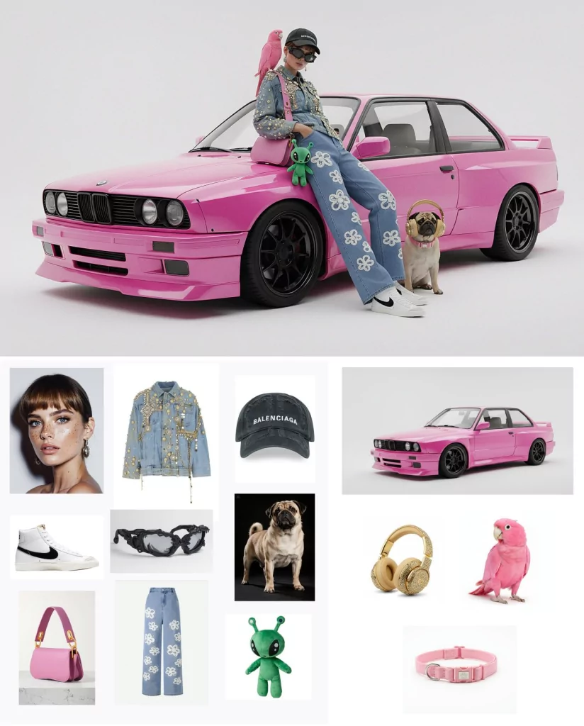 Mise en scène mode et automobile générée par IA