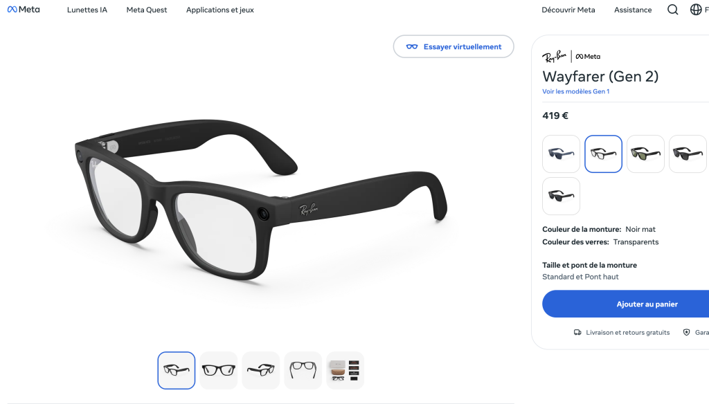 Paire de lunettes connectées RayBan