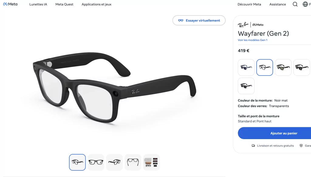 Paire de lunettes connectées RayBan