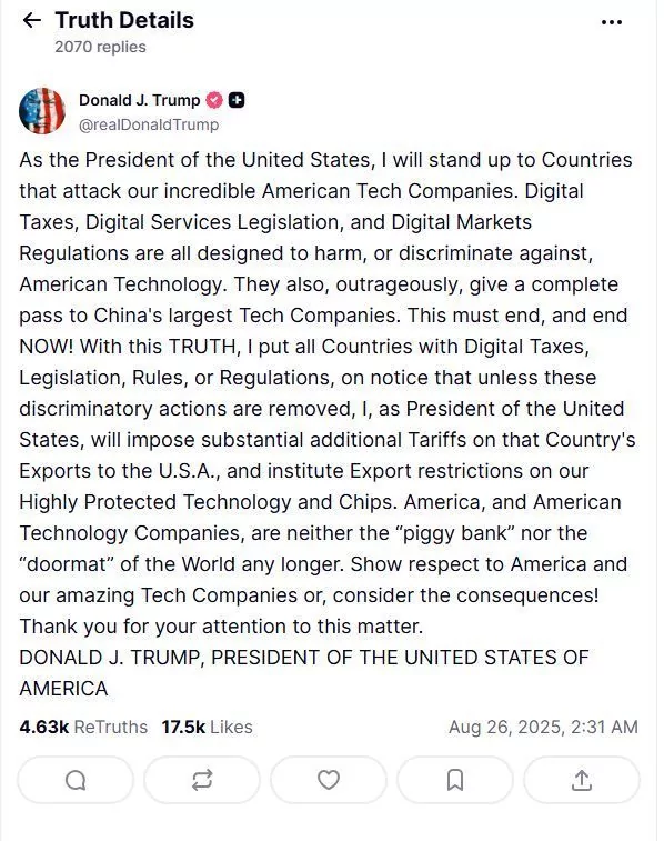 Tweet Donald Trump sur les taxes numériques et les tarifs douaniers