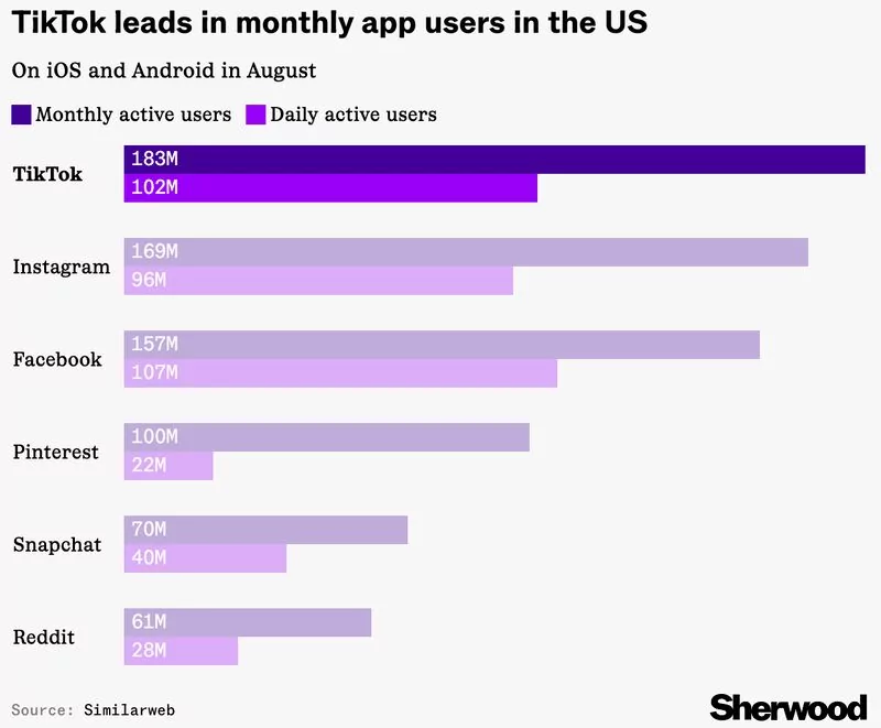 TikTok, plateforme sociale la plus visitée