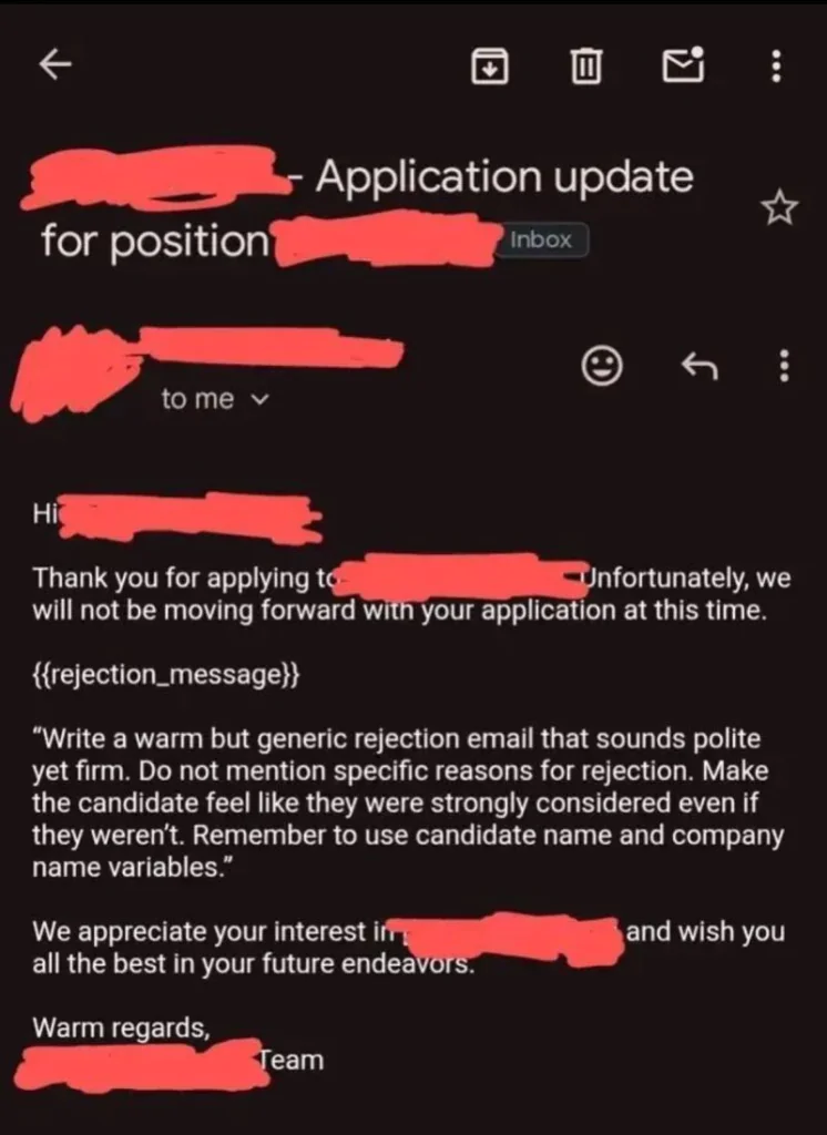 Lettre de refus ratée automatisée et rédigée par IA