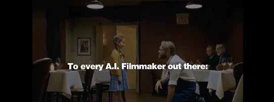 scène de restaurant avec le texte sur les cinéastes IA