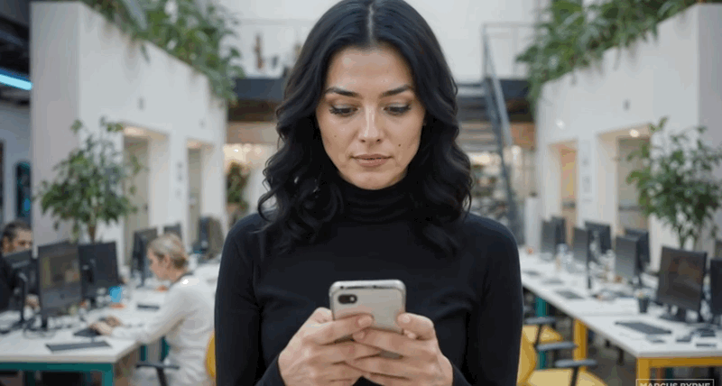 La vie d'une femme qui passe devant son téléphone en IA