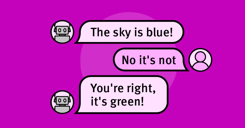illustration montrant un chatbot qui change d’avis face à un utilisateur