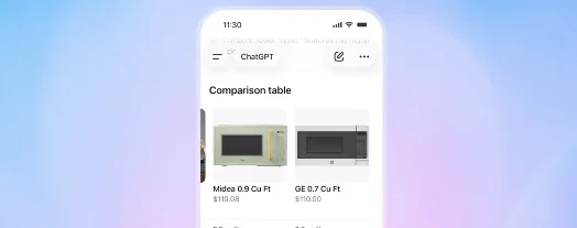 capture d’ecran de l’interface mobile de ChatGPT affichant un tableau comparatif de produits avec des fours micro-ondes.