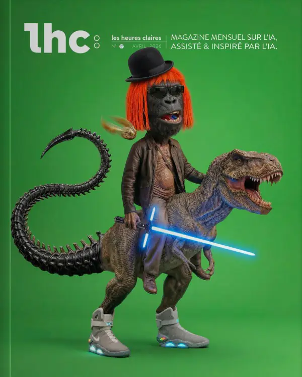 couverture du magazine LHC avec un personnage surrealiste sur un dinosaure.