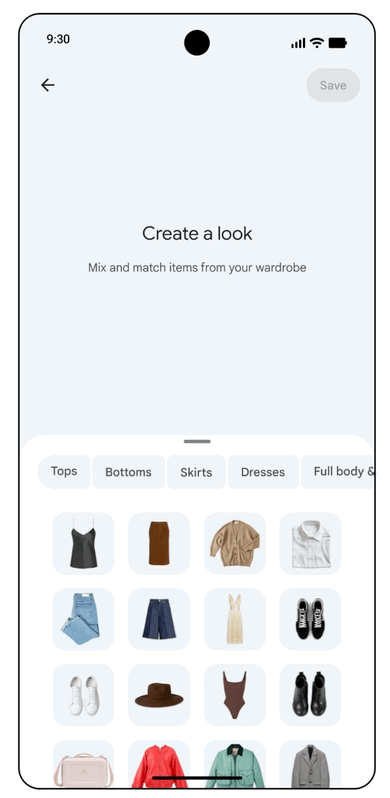 interface Google Photos Wardrobe pour créer une garde-robe numérique à partir de ses photos.