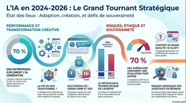 infographie sur le tournant stratégique de l’IA entre 2024 et 2026.
