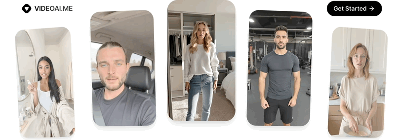 visuel VIDEOAI.ME avec plusieurs acteurs IA réalistes pour vidéos sans tournage