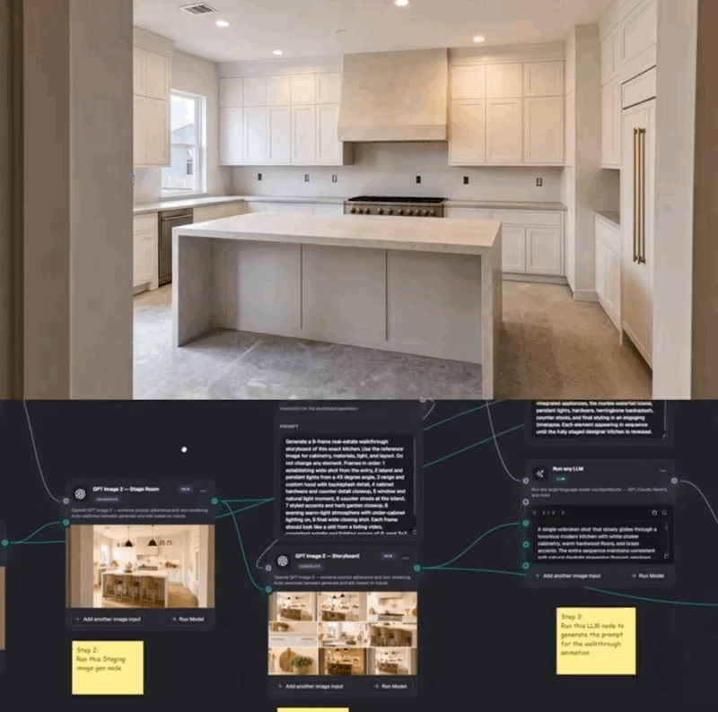 workflow de génération vidéo par IA à partir d’une image de cuisine.