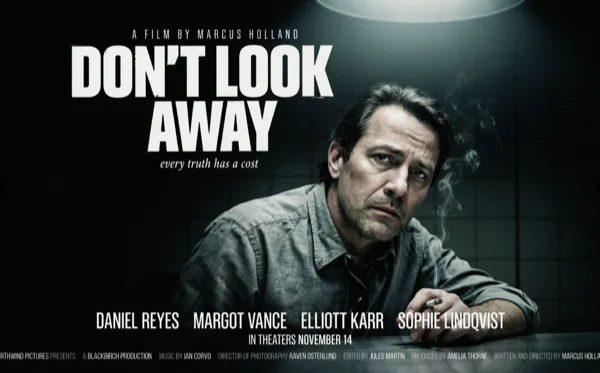 affiche de film générée par IA avec un homme dans une ambiance sombre.