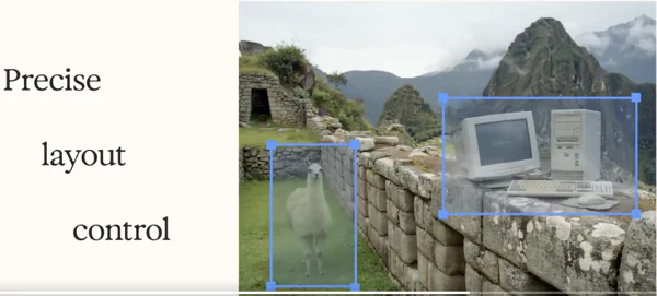 démonstration de bounding boxes pour contrôler la composition d’une image générée par IA.
