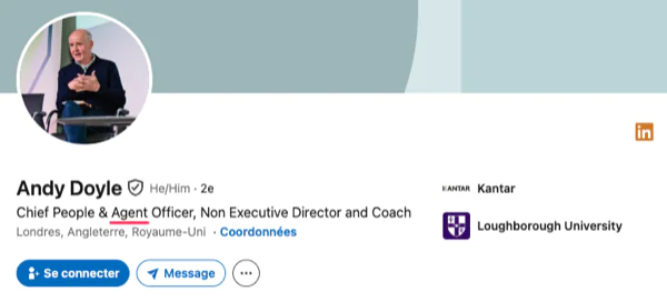 capture d’écran du profil LinkedIn d’Andy Doyle avec le titre Chief People & Agent Officer.