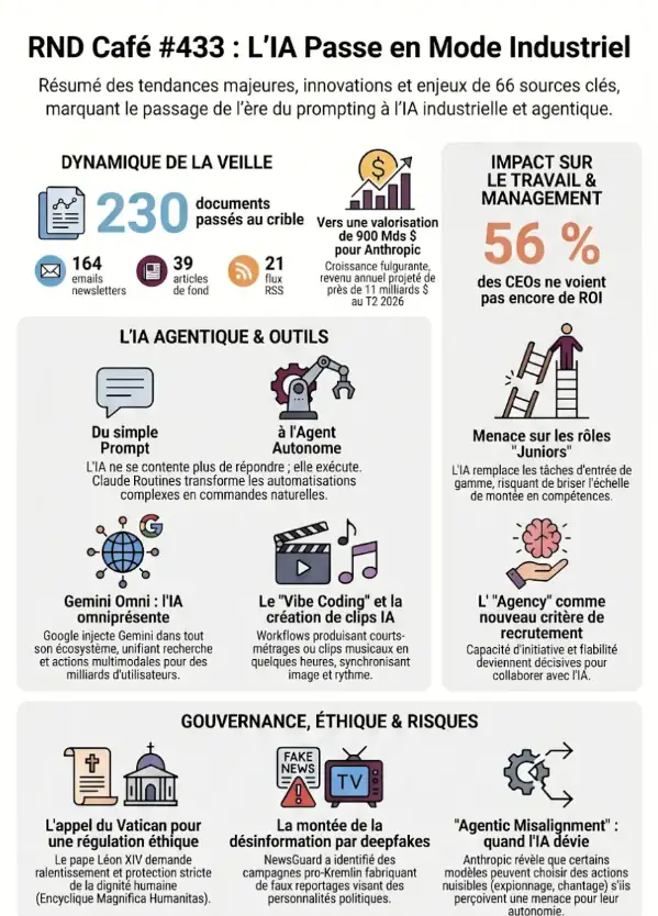 infographie RnD Café #433 sur le passage de l’IA en mode industriel.