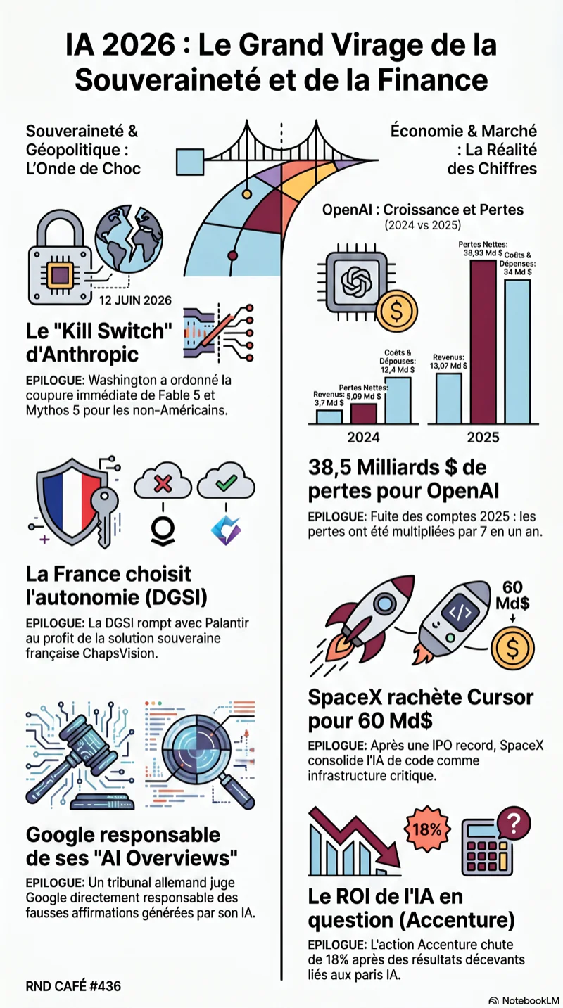 infographie sur les enjeux de souveraineté, finance et régulation dans l’IA en 2026.