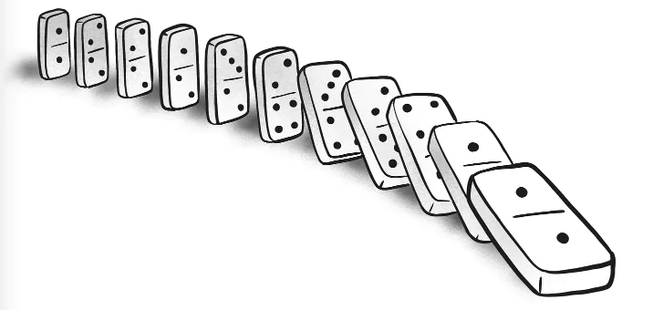illustration de dominos en chute symbolisant l’effet domino et la concentration des acteurs sur le marché de l’intelligence artificielle